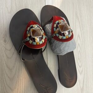 Giuseppe Zanotti Red and Brown Embellished Sandals